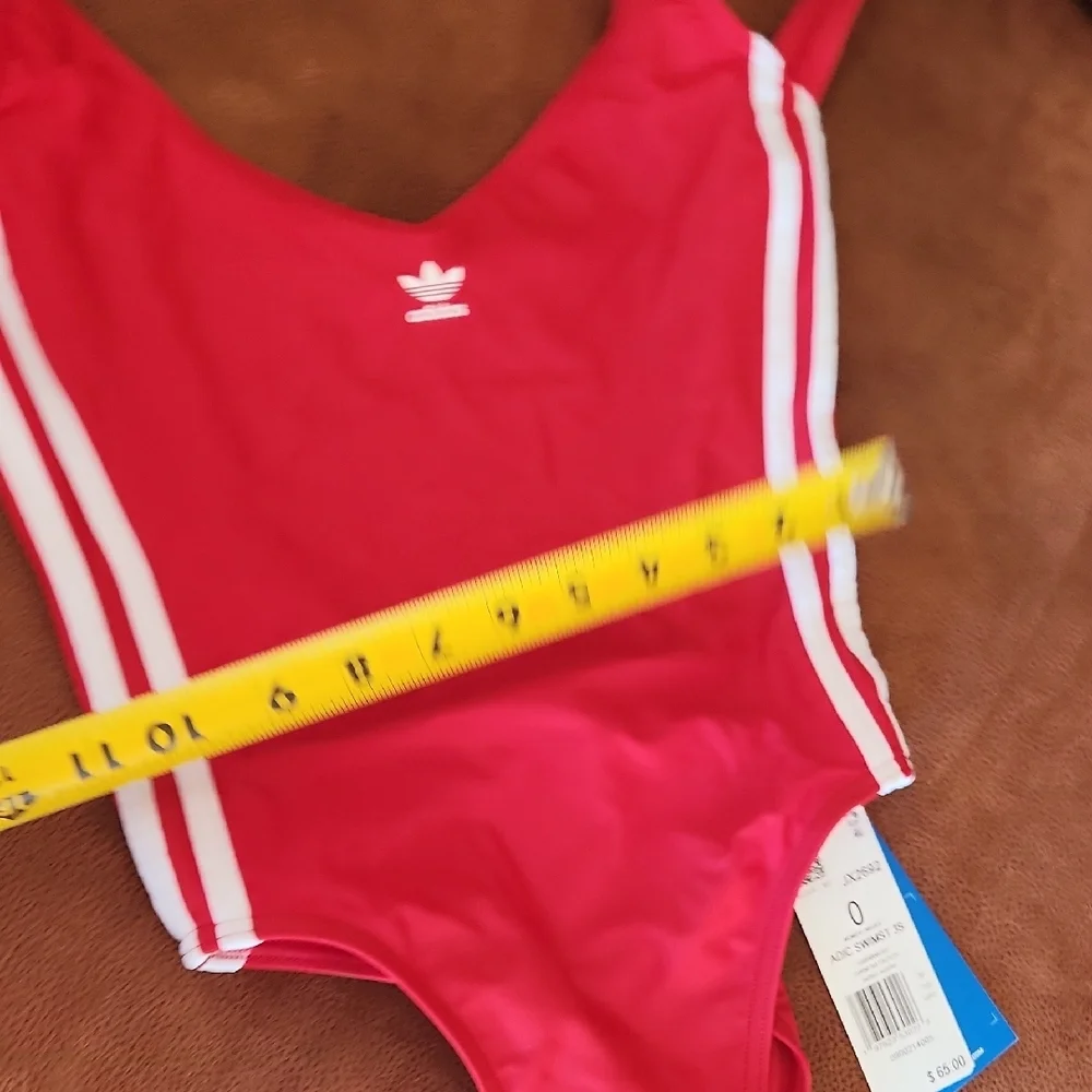 Adidas Red One-Piece Swimsuit with White Side Stripes - Picture 10 of 14